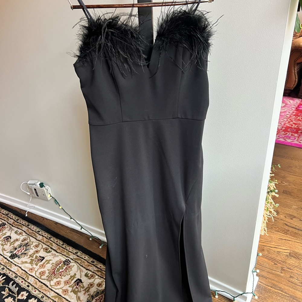 Black Feather-Trimmed Dress